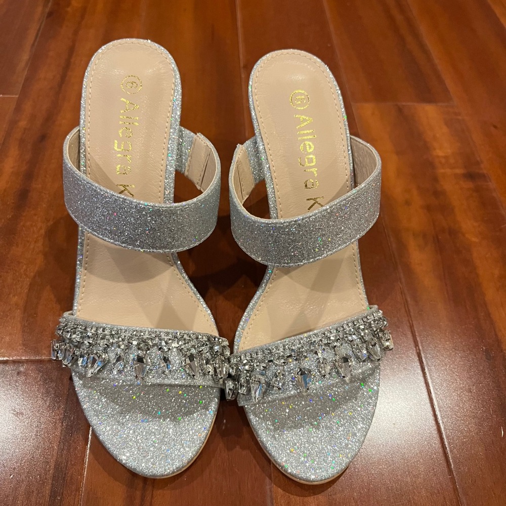 Silver Rhinestone Sandals Shoes Allegra K Glitter Stiletto Heels‎ Party Dress 6